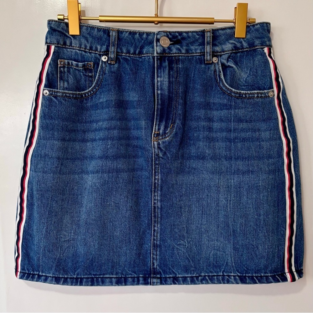 Dynamite| Blue Jean Denim Skirt with  Side Stripe Detail Sz S